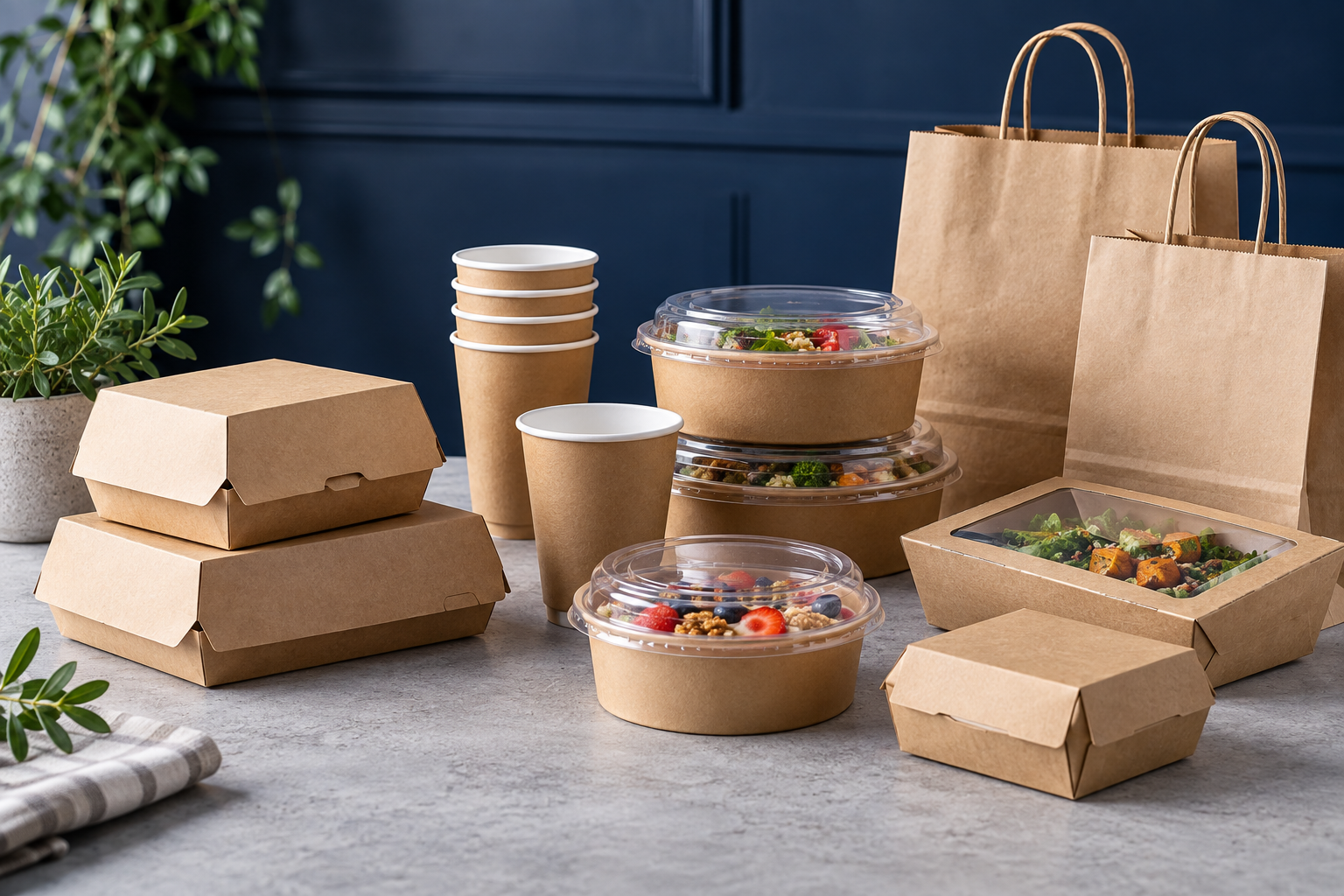 Becher, Tragetaschen und Take-away-Verpackungen